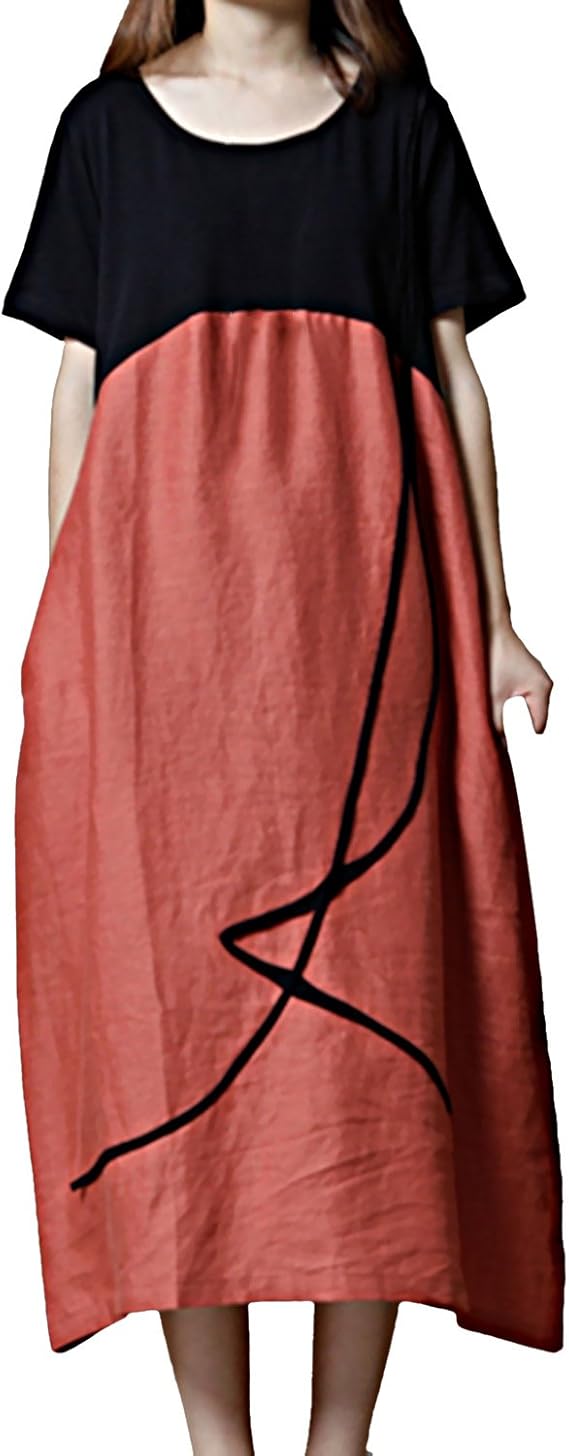 Amazon Co Jp Sasairy ワンピース 半袖 レディース 大きサイズ ファションワンピース ゆったり ロングワンピース 色の組み合わせ エレガント 夏 ポケット付 綿 服 ファッション小物