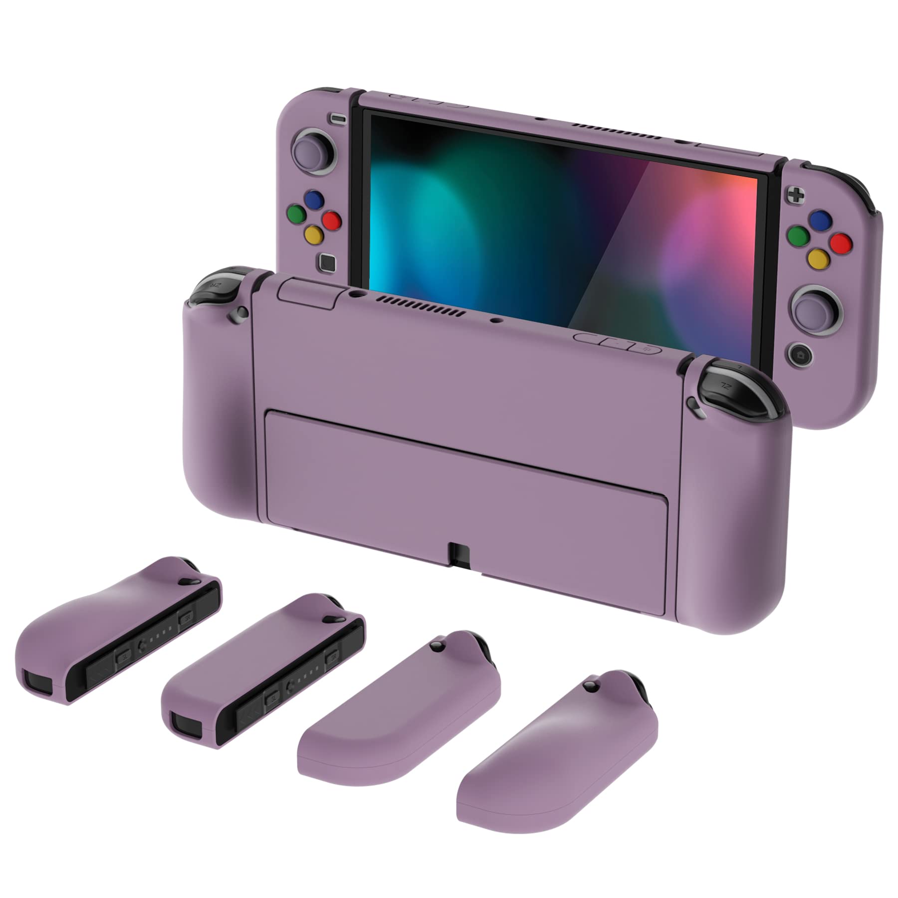 PlayVital AlterGrips Protective Slim Case for Nintendo Switch OLED, Ergonomic Grip Cover for Joycon, Dockable Hard Shell for Switch OLED w/Thumb Grip Caps & Button Caps