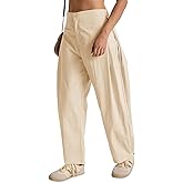 Fisoew Barrel Pants Women Casual Wide Leg Baggy Pants Side Pleated Horseshoe Style Trousers with Pockets