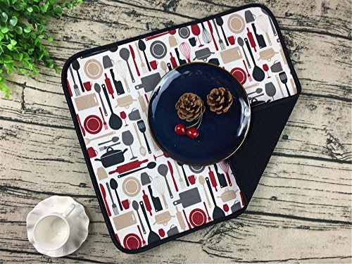 Unique kitchenware printing design, Ultrafine fiber dish dry pad, 16 "x 18" (Black)