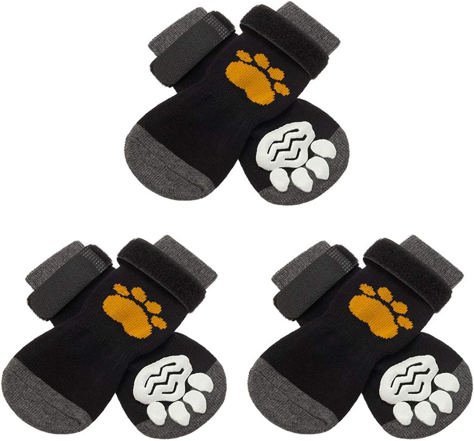 SCIROKKO 3 Pairs AntiSlip Dog Socks with Golden Paw