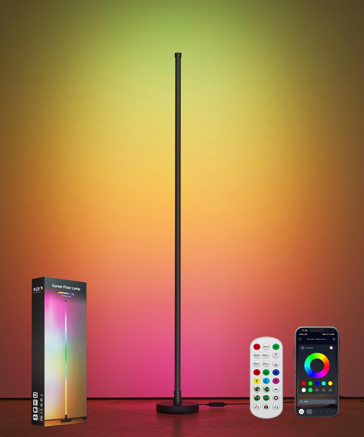 Photo 1 of BWGZH Corner Floor Lamp, Smart RGB LED Corner Lamp with Music Sync and 16 Million DIY Colors, App & Remote Control, Color Changing Standing Lamp for Bedroom, Living Room and Gaming Room