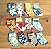 BS® 6 Pairs Non Skid 12-36 Months Unisex Baby Boy Toddler Non-Skid Slip Cozy Soft Crew Boat Socks + Gift Bag + Gift Card, Stripes No-Show Crew Boat Socks Footsocks Sneakers