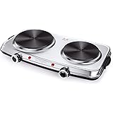 SUNAVO Hot Plates for Cooking, 1800W Electric Double Burner with Handles, 6 Power Levels Stainless Steel Hot Plate for Kitche
