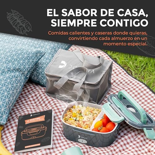 DOMARA Electrica 3-in-1 Lunch Box 80W and 1.5L – Electric Food Taper with Stainless Steel Container and Car/Truck Adapter (12V/24V/220V) – Ideal for Hot Eating in the Office or on the Go