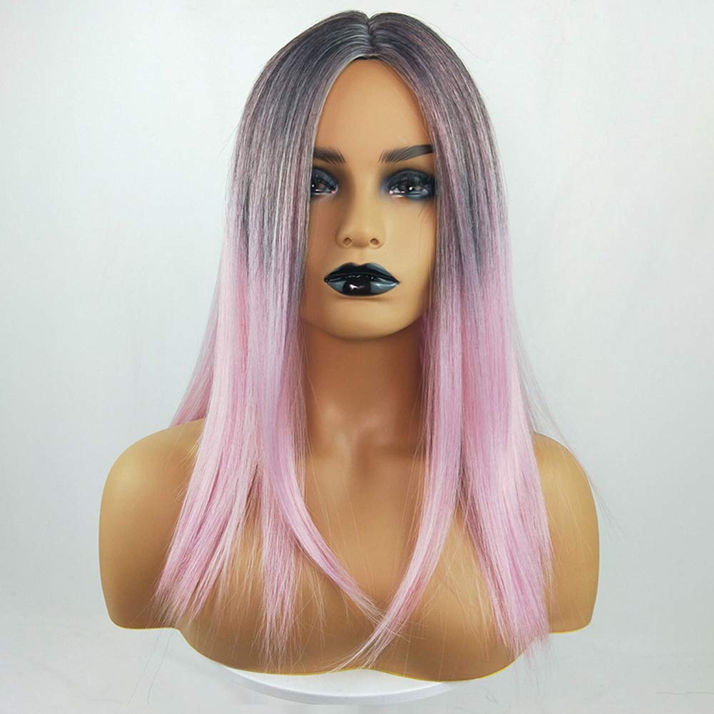 Amazon Com Women S Long Straight Hair Black Gradient Light Pink