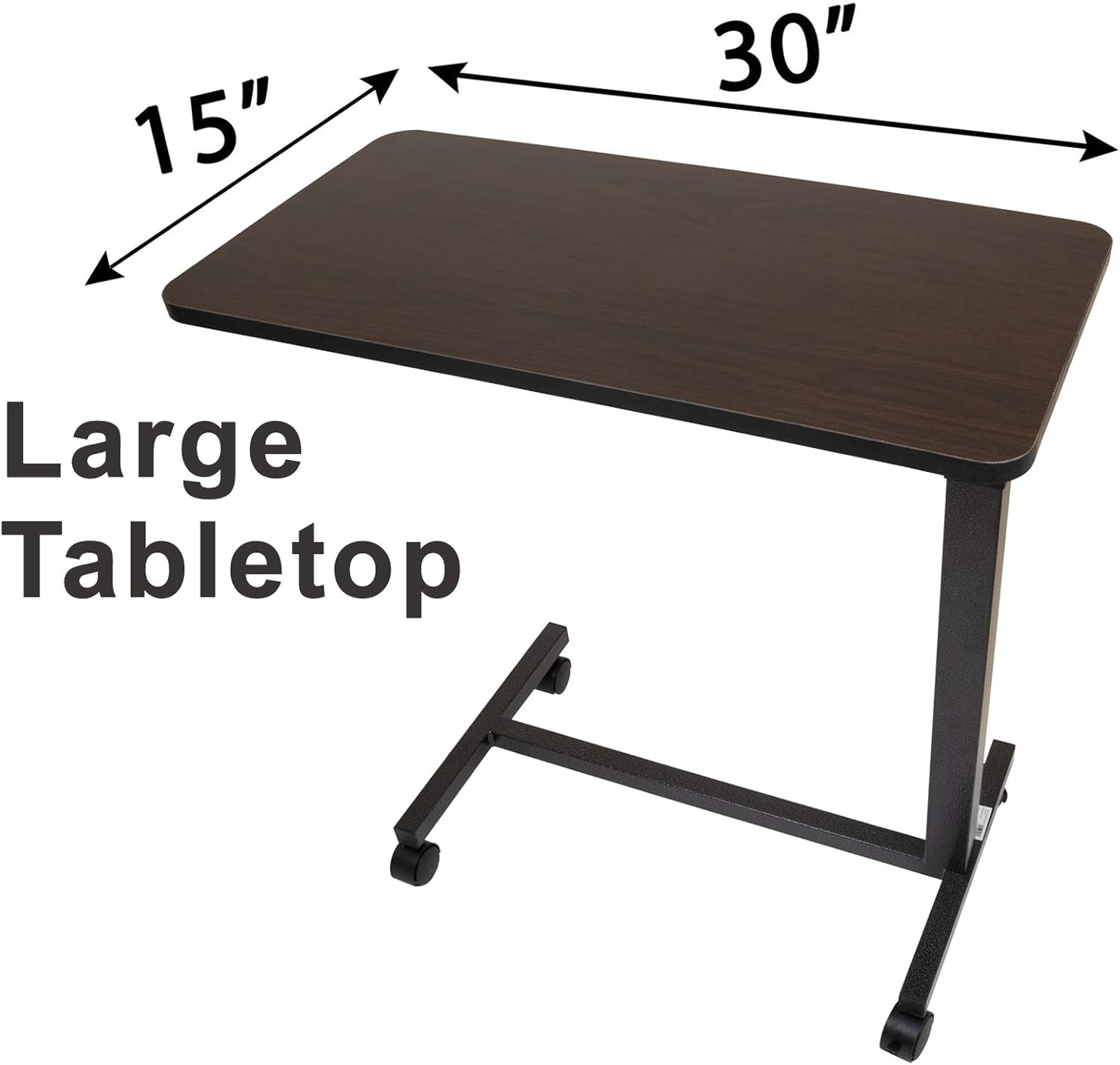 Roscoe Medical Bed Tray Overbed Table with Wheels - Rolling Tray Table for Bed or Chair - Bed Side Table for Laptop, Eating: Health & Personal Care