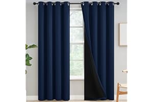 Yakamok Navy Blue Curtains 100% Blackout Curtains for Living Room - Grommet Thermal Insulated Full Room Darkening Block Out C