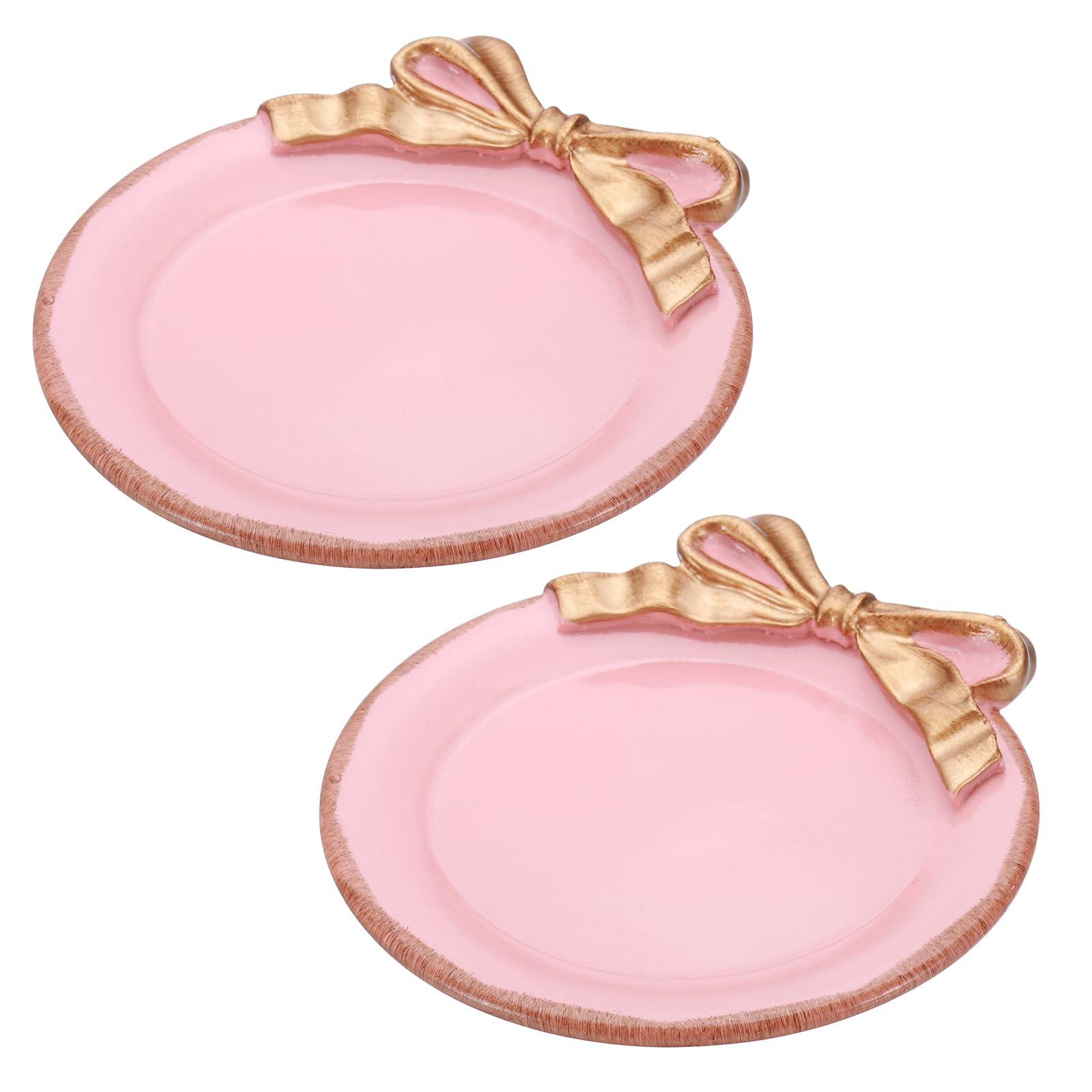 PATIKIL Vintage Decorative Tray, 2 Pcs Pink Resin Round Bow-Knot Design Non-Slip Base for Women