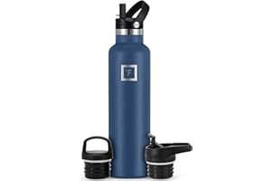 IRON °FLASK Camping & Hiking Hydration Canteens - 3 Lids (Narrow Straw Lid) Leak Proof Vacuum Insulated Stainless Steel - Hot & Cold Double Walled Sports Water Bottle - Twilight Blue, 24 Oz