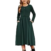 GRACE KARIN Girls Spring Long Sleeve Dresses Girl Casual Maxi Dress with Pockets Kids Formal Party Dress