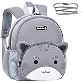 Padgene Toddler Backpacks Kids Preschool Backpack Waterproof Neoprene Animal Schoolbag Lunch backpack 3D Cartoon Cat Mini Travel Bag for Boys Girls Ages 3-5