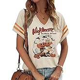 Qbily Women's V-Neck Fall Halloween Thanksgiving Shirt Winter Xmas Christmas Graphic Tees Tops