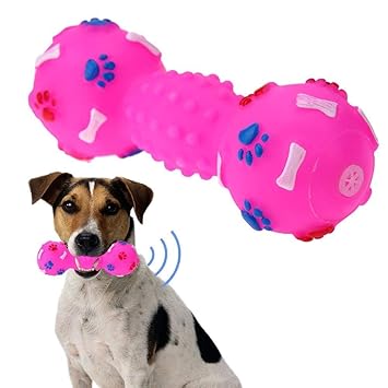 Pets Empire Dog Toys Dotted Dumbbell Shaped Dog Squeeze Squeaky Pet Chew Toy- 1 Piece Color May Vary