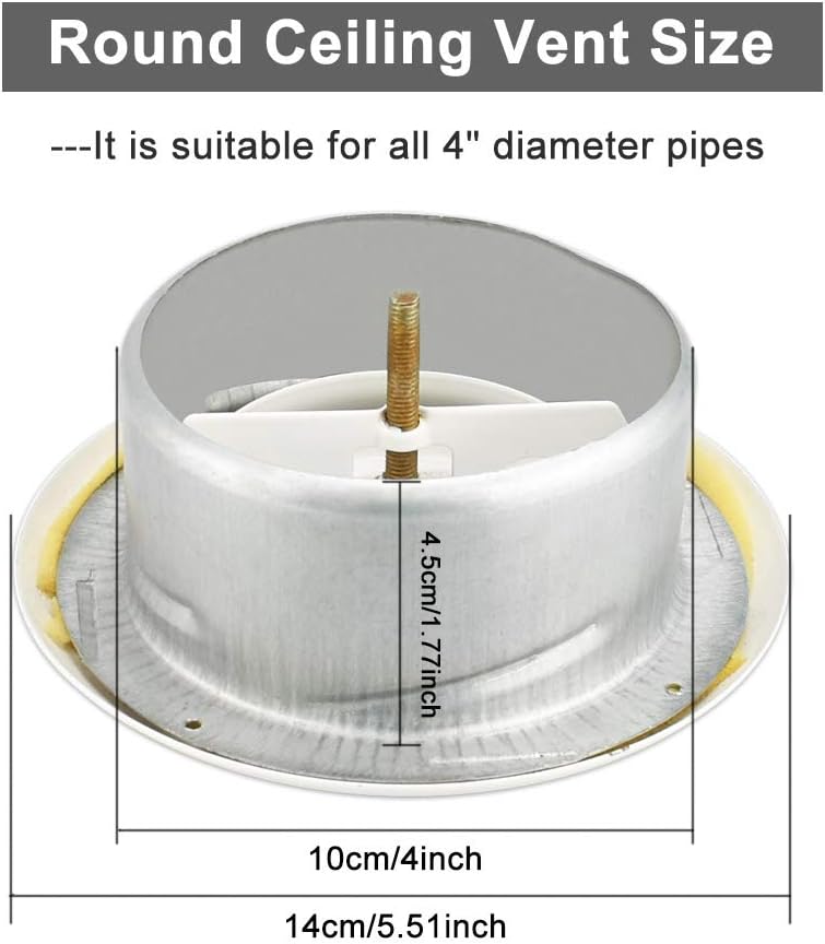 AFASOES Round Ceiling Vent Adjustable Air Valve Grill Ventilation Ducting Hose Cover Bathroom Wall Vent Cover Metal Extractor Fans Grille for Bathroom Office Kitchen White (100mm 4" Dia) - Image 3