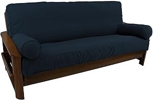 Blazing Needles Solid Twill 8" to 9" Futon Cover Set with 2 Bolster Pillows (Set of 3), Full, Navy
