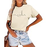 Pairxily Paris T Shirts for Women Graphic Tees Vintage Travel France Shirts Vacation Eiffel Tower Casual Short Sleeve Tops