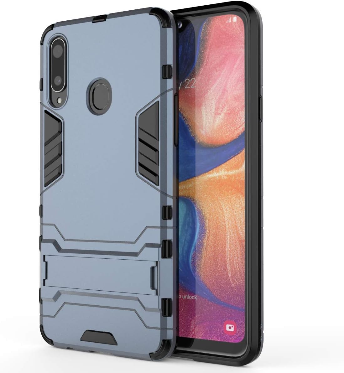 HDRUN Case for Samsung Galaxy A20S Case, Full-body Rugged PC Bumper Hard Case Hybrid Dual Layer Protective Cover with Kick Stand Compatible for Samsung Galaxy A20S,Dark Blue