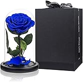 Preserved Roses Royal Blue Roses in Glass Dome, Medium, Preserved Flowers for Women