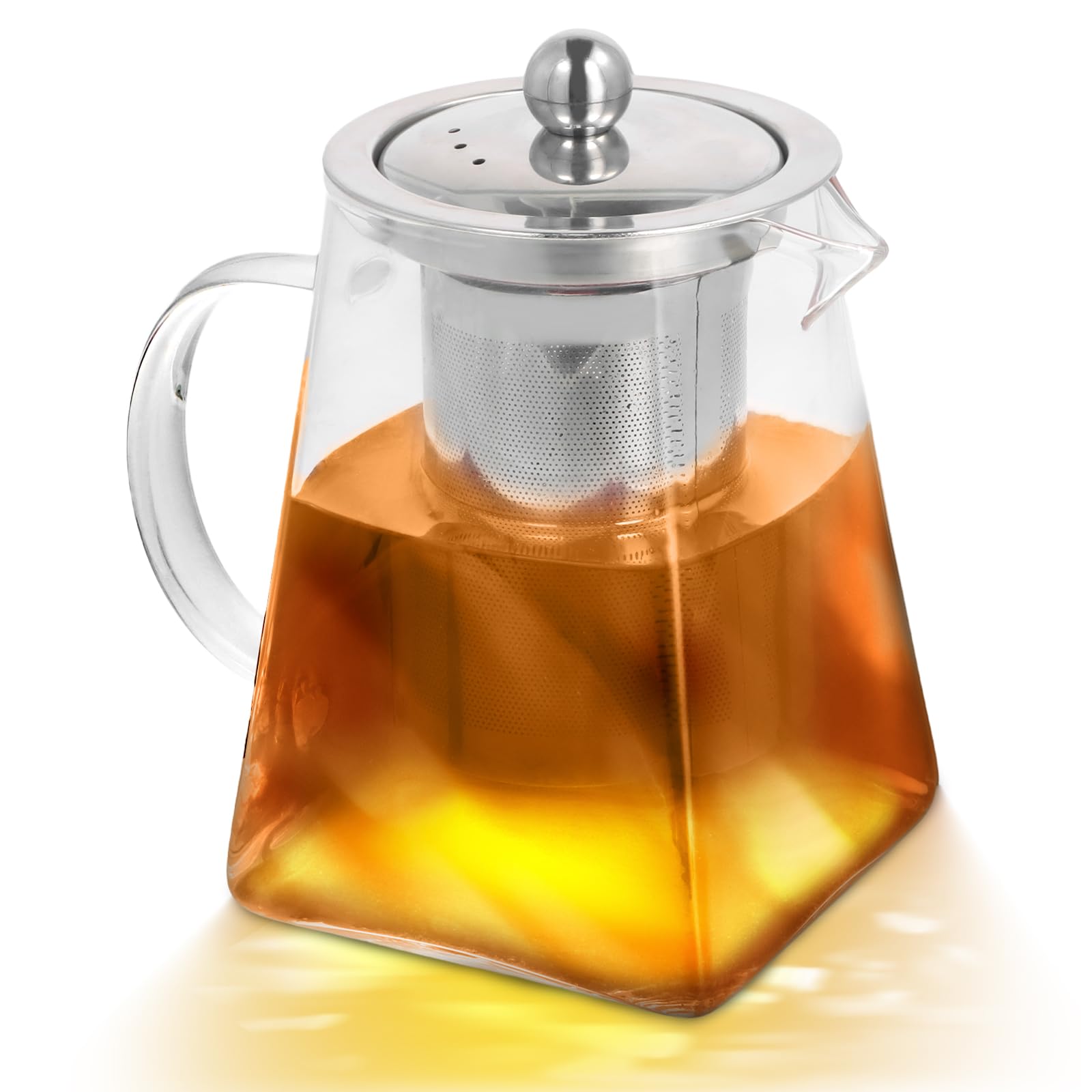 Litinliv Glass Teapot, 750 ml Square Glass Teapot with Removable Infuser, Borosilicate Glass Teapot, Stovetop Safe Tea Maker, Perfect for Tea, Flowering Tea, Herbal Tea and Coffee