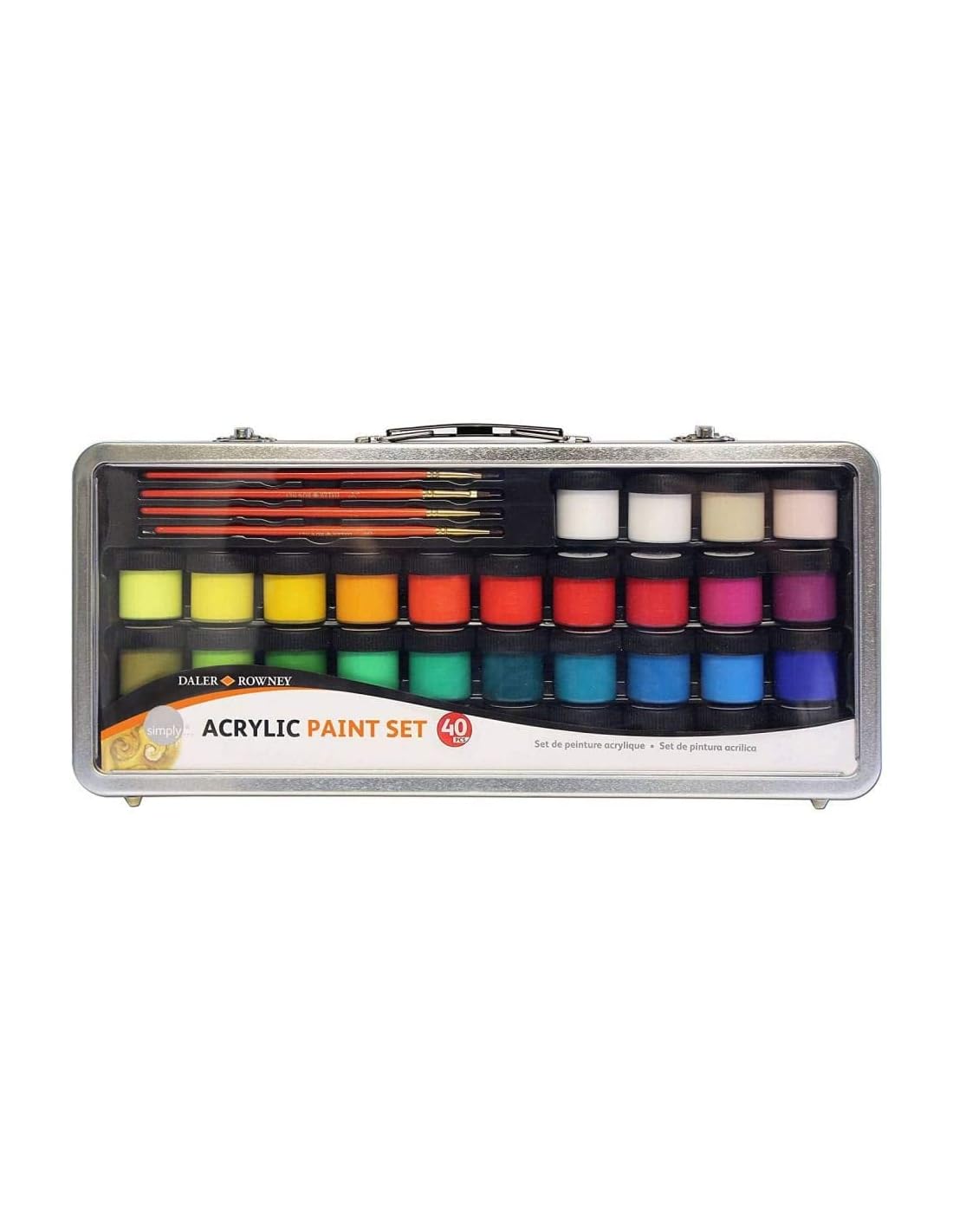 Daler-Rowney Simply Acrylic Paint, Plastic Pot, 0.61oz - 18 ml, Plastic Suitcase, 40 Assorted Colours, 40pcs