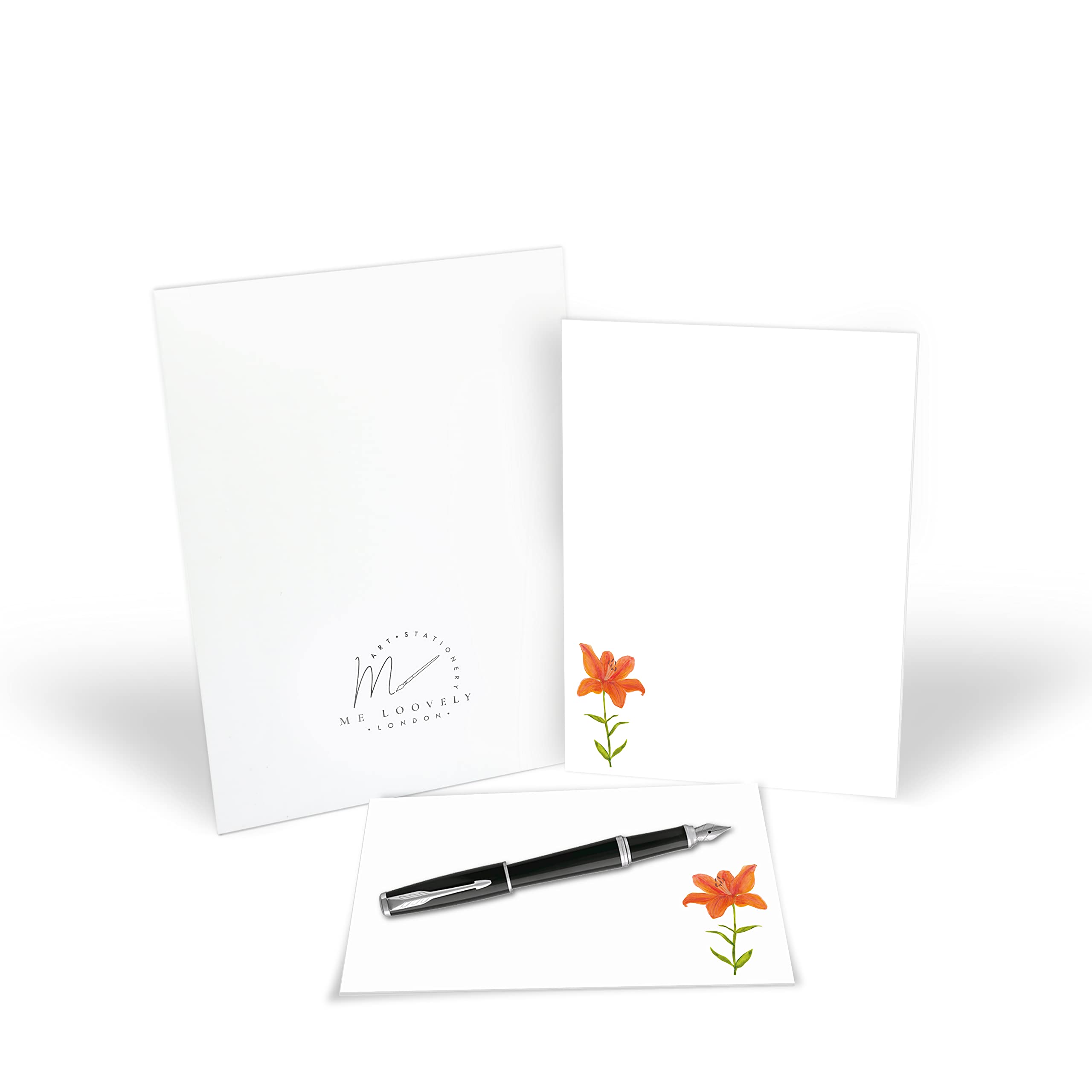 Me Loovely Orange Lily Letter Writing Paper and Envelopes Set Floral Design Stationery Supplies for Office Home & School | Christmas Gifts (A5 Size, 10 Letters & 10 Envelopes with Gift Envelope)