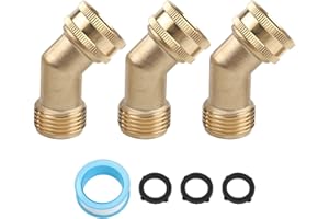 Garden Hose Extension Fitting 3/4 Inch GHT Brass Elbow Connector with 45 Degree Angle (3PCS)