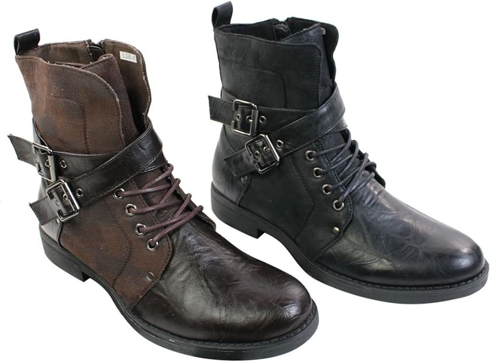 ELONG Bottines Hommes Punk Rock Gothique Emo en Cuir ...