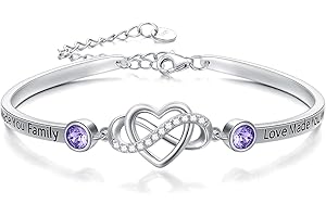 AOBOCO 925 Sterling Silver Adjustable Infinity Heart Bangle Bracelet for Sister Best Friend Daughter Mom Grandma Granddaughter Daughter in Law Godmother Goddaughter Stepmom Stepdaughter
