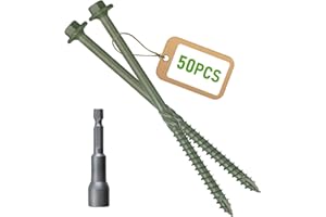 CAMNWAMN [Pack of 50] #14 x 8 Wood Structural Screws, Green Coated Heavy Duty Hex Head Timber/Log/Landscaping Wood Screws, Rust Resistant, Hex Socket Included