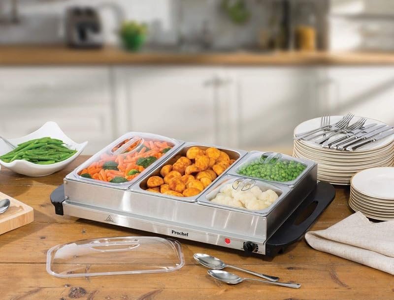 Prochef 4 Portion 300W Stainless Steel Buffet Server Plate Warmer