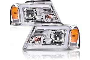 PIT66 LED DRL Headlights, Compatible with 2004-2008 Ford F150/ 06-08 Lincoln Mark LT, Clear lens Chrome Housing Amber Reflector