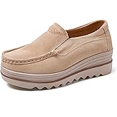 Veroders Women's Suede Platform Loafers Slip-On Comfortable Penny Wedge Loafers Thick Soft Walking Shoes for Dressy Casual Work