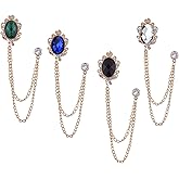 4PCS Gem Brooch Lapel Pin Chain for Men Retro Crystal Tassel Chain Brooch Pin Career Suit Tuxedo of Shirts Tie Hat Scarf Father's Day Gift