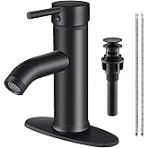 SGUVK Matte Black Bathroom Faucet Single Handle Bathroom Sink Faucet with Pop-Up Drain Vessel Sink Faucet Modern RV Lavatory Faucet for 1 or 3 Hole Vanity Countertop Installation