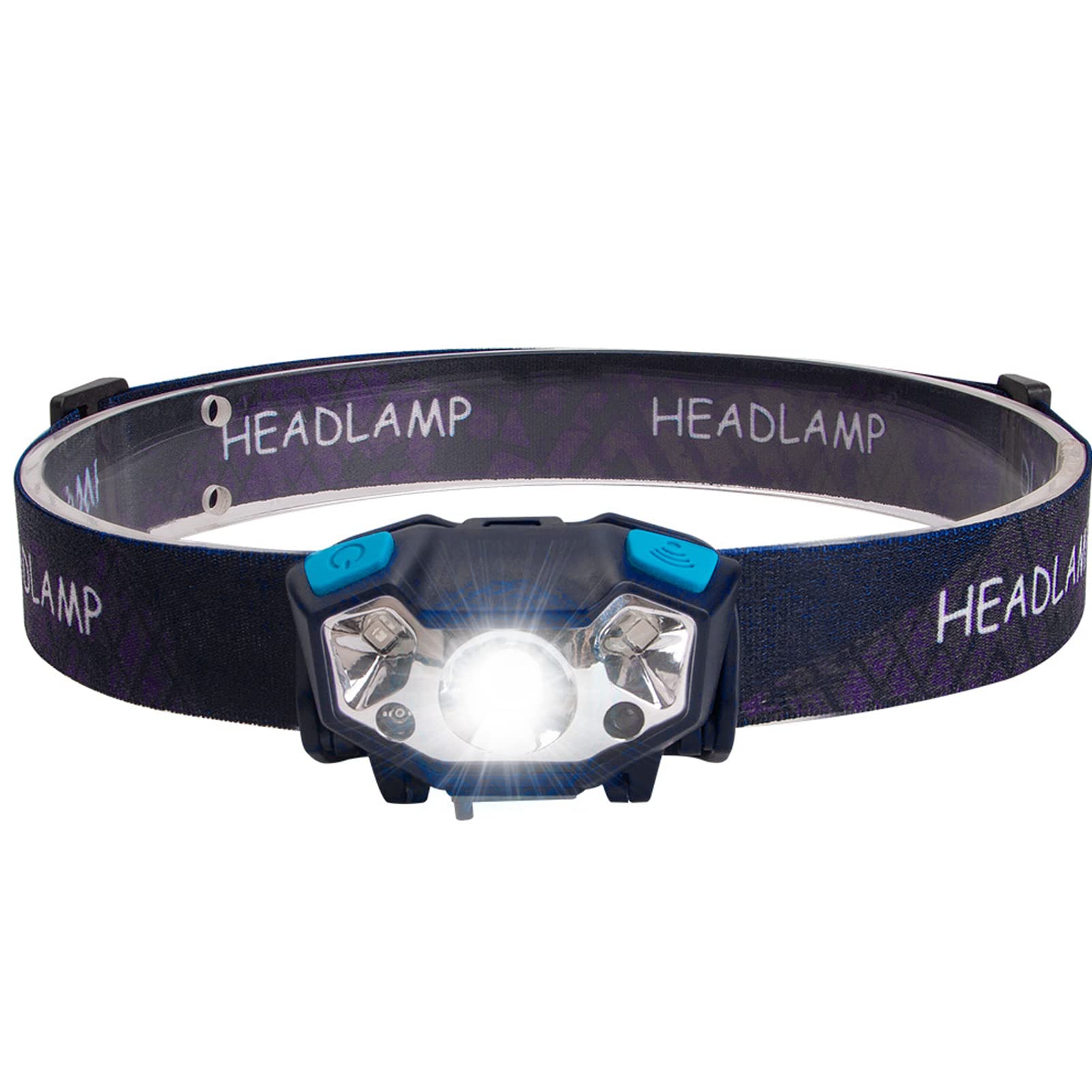 VBESTLIFE Head Torch Rechargeable, Super Bright LED Headlamp Headlight with Sensor Control, USB Charging Hiking Light, 6 Lighting Modes, for Running Fishing Camping