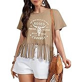 Western Shirt for Women Vintage Cowgirl Fringe T-Shirt Short Sleeve Rodeo Country Tee Tops