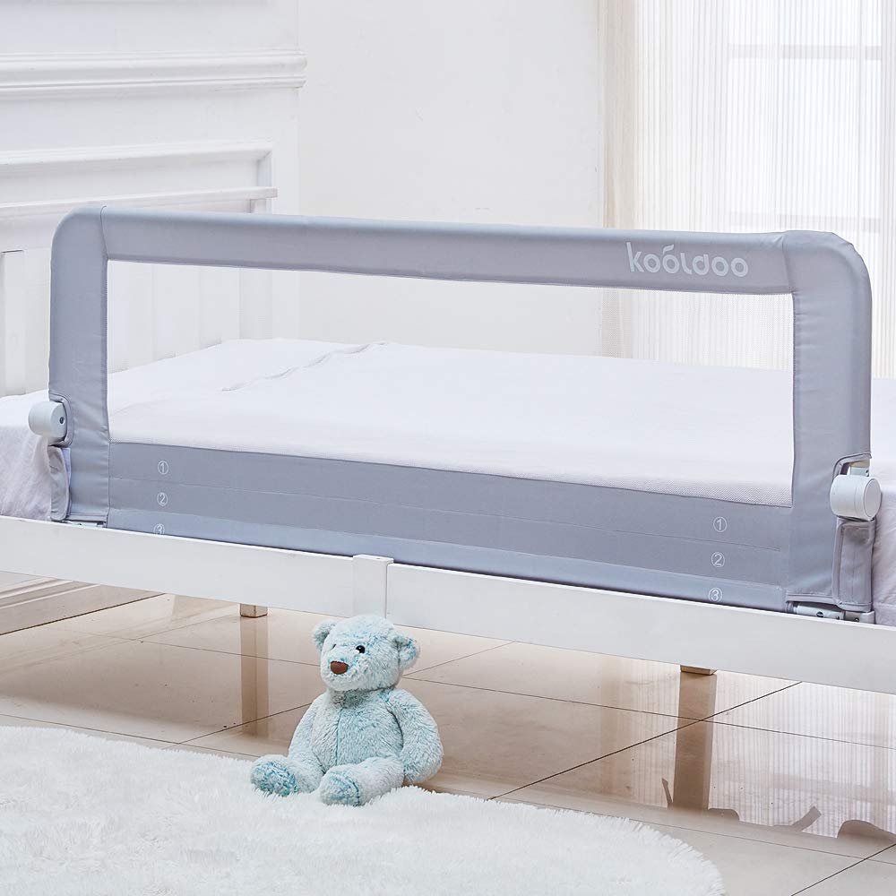 Bettgitter 150cm Kinderbettgitter Babybett Bettschutzgitter klappbar Fallschutz Rausfallschutz für Baby Kinder (Grau)