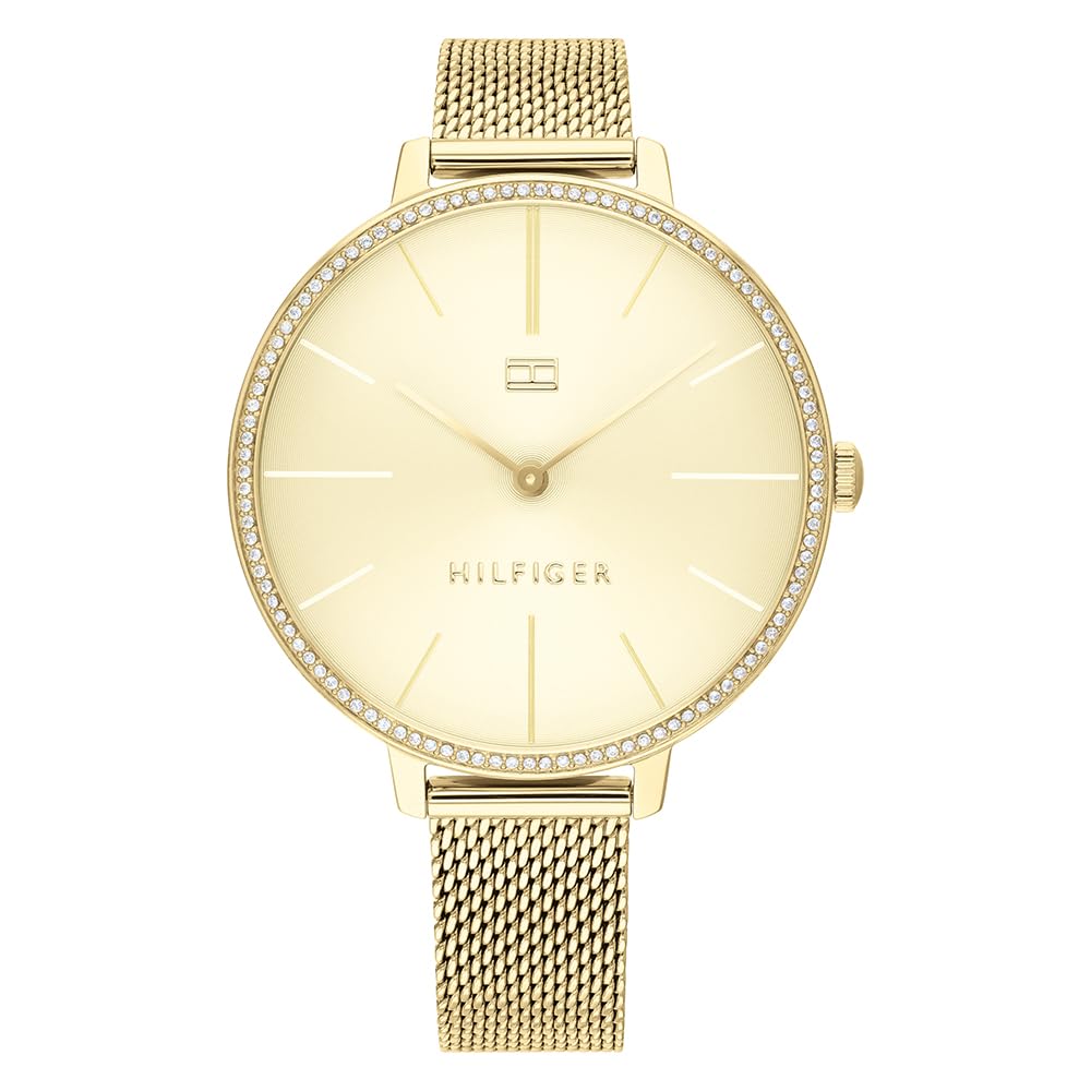 Tommy Hilfiger Analogue Quartz Watch for Women with Gold Colored Stainless Steel Mesh Bracelet - 1782114
