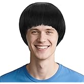 ERDOGLY Bowl Cut Wig for Men - Black Mushroom Wigs, Short Funny Wigs 60s Bob Hair With Bang for Anime Movie Music Costume Halloween Cosplay Party