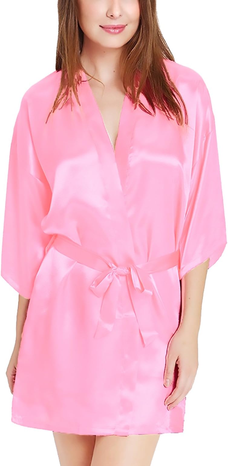 Bomshel Women Satin Babydoll Kimono Nightwear Robe