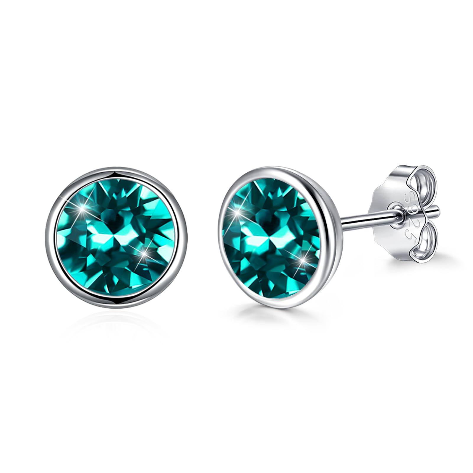 Josfeva Silver Stud Earrings for Women Men, Hypoallergenic 925 Sterling Silver Studs Earring with Cubic Zirconia, Tiny Small Round Circle Ear Pierced Earrings, Green Unisex Sleeper Earrings Size 8mm
