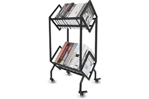 GSMFS with 360°Rotation Wheels 2-Tier Metal Book Carts,Used for Study Rooms, Living Rooms, Sofas, and Beds Library Cart, Slanted Bookshelf Study Rooms