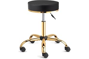 OmySalon Rolling Stool with Wheels, Vanity Salon Massage Roller Stool, Luxury Swivel Spa Chair Height Adjustable, Hair Stylist Chair for Beauty Salon Bar Tattoo Home, Black