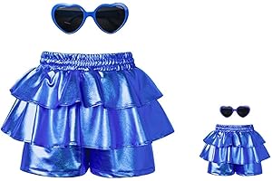 Mirawise Girls Matching Doll & Metallic Shorts Shiny Sparkle Ruffle Dance Outfit 6-13Y and American Girl Dolls Clothes
