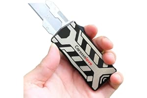 CARESSOLOVE Best Aluminum Alloy Auto Retractable Box Cutter, Replaceable Safety Blade EDC Pocket Knife, Heavy Duty Self Retracting Small Utility Knives With Clip, Black With 5 Extra Blades