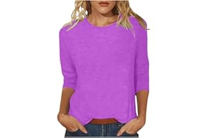 SHAOBGE 3/4 Sleeve Tops for Women's Solid Color Round Neck Slim Seven Point Sleeve T Shirt Top Women's Active