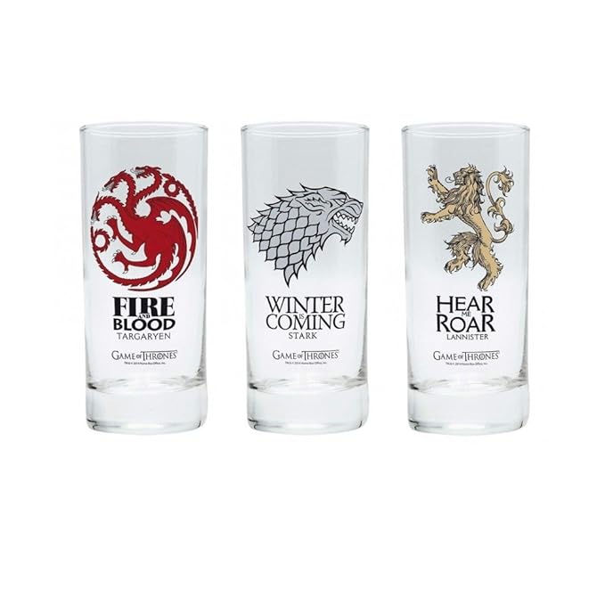 Game of Thrones Set von 3 Gläser 300 ml, Häuser stark Lannister und Tagaryen