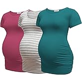 Bearsland Womens Maternity Tshirt 3 Packs Classic Side Ruched Tee Top Mama Pregnancy Clothes