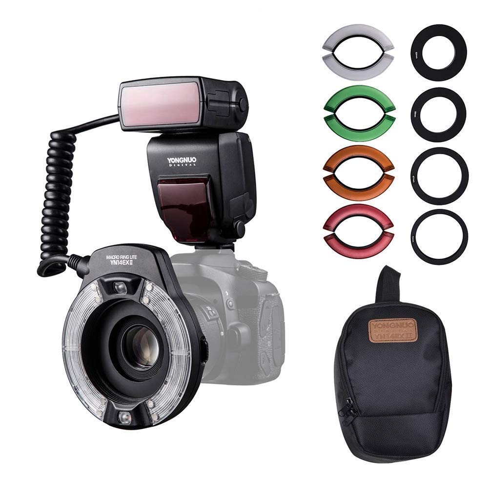 Yongnuo YN14EX II Macro Ring Flash Light Kit with Adapter Rings Color Temperature Filters Hot Shoe Mount Support M/TTL Flash + NAMVO Diffuser